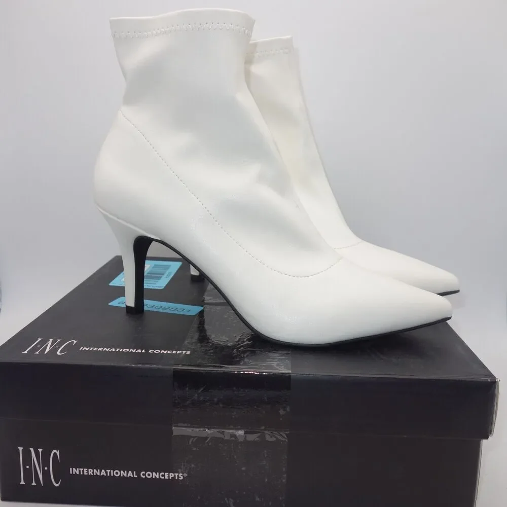 NEW INC International Concepts Women' s 11 White Bray Pointed Toe Ankle Booties